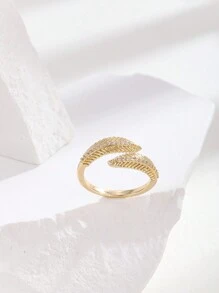 1枚鋯石鑲嵌葉子形開口可調整戒指,適合女性,時尚珠寶送禮物佳選 - 銀色 - 查看 4