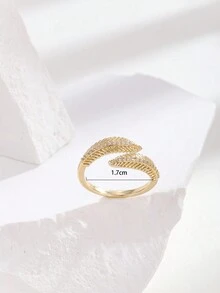 1枚鋯石鑲嵌葉子形開口可調整戒指,適合女性,時尚珠寶送禮物佳選 - 銀色 - 查看 3