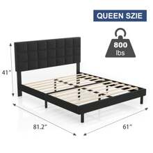 Laurissa Gray Platform Bed With Fabric Upholstered Headboard & No Box Spring Needed - 黑色 - 查看 7