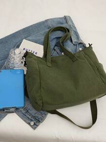 Bolso de mano de pana de unicolor para mujer, de gran capacidad, para ir a la universidad, al trabajo o de compras, con asa de hombro y cruzada, simple y práctico