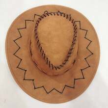 西部牛仔帽女男户外旅游休闲遮阳帽大檐沙滩太阳帽骑士帽万圣节 - 黑色 - 查看 3