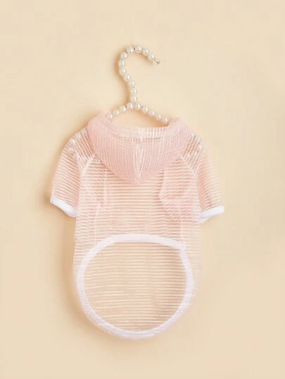 1 chiếc áo hoodie chống nắng thoáng khí kẻ sọc hồng cho thú cưng, quần áo chống rụng lông cho chó và mèo nhỏ, thích hợp cho mùa xuân/hè.