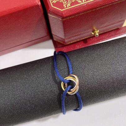 歐美風格幸運手鍊，具有高端感和優雅，手工編織三色三環彩色手鍊，新年禮物，情侶幸運紅手鍊，男女適用