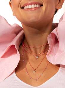 Uworld 1個18k鍍金時尚個性化太陽形天然石項鍊,適合女性日常佩戴 - 彩色 - 查看 8