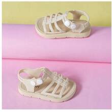 Huaraches de niña bonitos con detalle con botones blancos - Beis - Ver 3