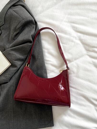Bolso de hombro de unicolor, patentado, sencillo y ligero, bolso burdeos de moda