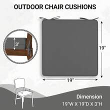 Downluxe Outdoor Chair Cushions For Patio Furniture, Waterproof Square Corner Memory Foam Patio Chair Cushion With Adjustable Ties And Portable Handle, 19" X 19" X 3" - 深灰色 - 查看 6