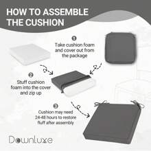 Downluxe Outdoor Chair Cushions For Patio Furniture, Waterproof Square Corner Memory Foam Patio Chair Cushion With Adjustable Ties And Portable Handle, 19" X 19" X 3" - 深灰色 - 查看 7