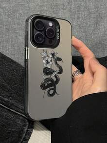 1入灰色蛇＆百合花紋手機殼 - 黑色 - 查看 1