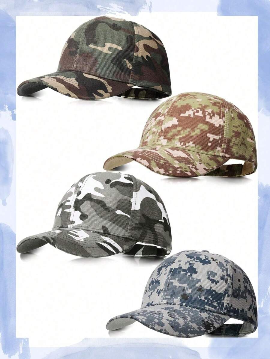 Geyoga 4 Pieces Men's Camouflage Military Camouflage Baseball Cap, Outdoor Sports Camouflage Tactical Cap, Fishing Hat For Men And Women (Mixed Colors, Medium) - 彩色 - 查看 1