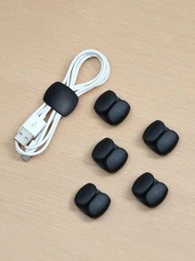 6入組電線收納器,簡單多功能電線收捲器,耳機/充電線收納管理扣 - 黑色 - 查看 2