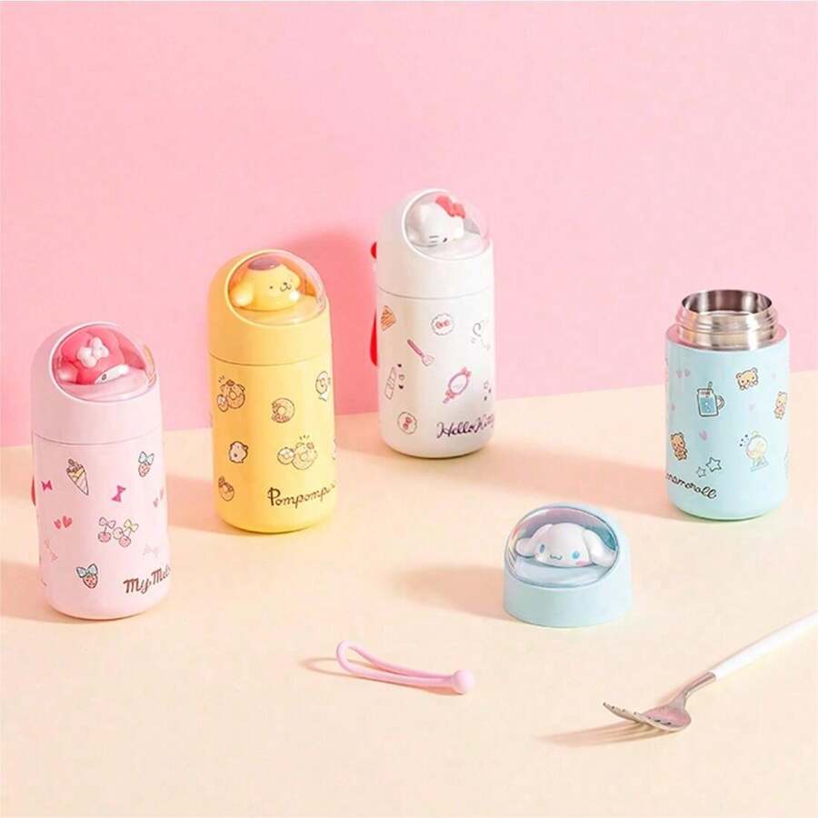 Miniso Bình nước giữ nhiệt Sanrio PomPomPurin 280ml/9.47oz màu vàng với hình búp bê nhồi bông dễ thương ở nắp, làm bằng thép không gỉ hai lớp, thích hợp cho trường học, văn phòng và nhà (1 chiếc) - Màu vàng - Xem 1