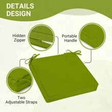 Downluxe Outdoor Chair Cushions For Patio Furniture, Waterproof Square Corner Memory Foam Patio Chair Cushion With Adjustable Ties And Portable Handle, 19" X 19" X 3" - Green - View 4