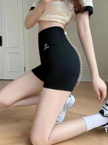 High Waist Cycling Shorts - Black - View 4