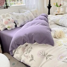 Bộ 4 món cao cấp, thân thiện với da, tươi mát và đơn giản, họa tiết hoa kiểu công chúa (bao gồm: 1 ga trải giường, 1 vỏ chăn, 2 vỏ gối) Không kèm ruột chăn, được các bé gái yêu thích. - Màu Lilac Tím - Xem 5