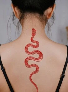 1pc Red Realistic Snake Pattern Temporary Tattoo Sticker For Arm, Chest, Abdomen, Back, Large Size - Red - View 5