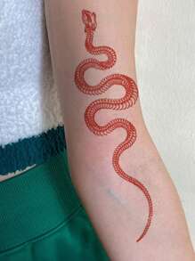 1pc Red Realistic Snake Pattern Temporary Tattoo Sticker For Arm, Chest, Abdomen, Back, Large Size - Red - View 3