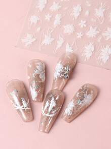 2 Chiếc Camellia Miếng Dán Móng Tay Hoa Mộc Lan Trắng Thanh Lịch Năm Cánh Hoa Charm Cưới Thiết Kế Móng Tay Đề Can Trang Trí Dán Móng Tay DIY - trắng - Xem 2