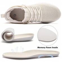 Womens Athletic Walking Shoes - Running Tennis Shoes Jogging Workout Lightweight Breathable Slip On Sneakers For Indoor Outdoor Gym Travel Work - Màu be - Xem 2