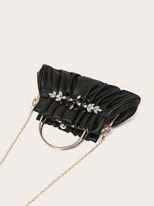 PU 折叠水钻装饰夹式手提包，女士包包，优雅、奢华