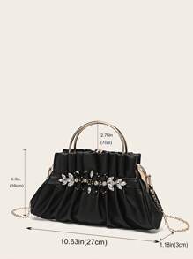 PU 折叠水钻装饰夹式手提包，女士包包，优雅、奢华