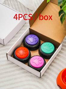 1 Set Of 4 Pcs, Random Color Delivery, Matte Black Base With Colorful Paw Print, Batteries Not Included, Recordable Pet Talking Button Toy For Conversation, Cat Dog Feeding Training Button Toy For Daily Companionship And Boredom Relief Training, Cat Toys, Dog Toys, Beach, Sun, Travel, Cool