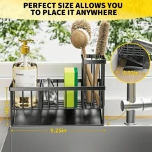 Cisily Kitchen Item Sink Caddy Kitchen Organizer, Sponge Holder For Kitchen Sink, Drain On An Incline Kitchen Sink Organizer,Rust-Resistant Metal Black Sink Caddy,Sink Caddy With Brush Holder