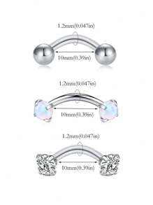 CIZME 3 khuyên tai Rook Daith 16G cho nữ bằng thép không gỉ 8mm 10mm, nhẫn lông mày khảm đá CZ Opal màu ngọc lam, nhẫn môi bụng, bề mặt sụn, trang sức xỏ khuyên vành tai - Bông tai Rook - Xem 3