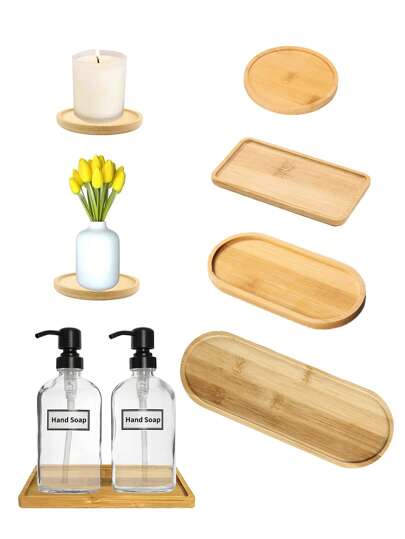 3M 1/2 piezas Bandeja de baño de bambú, Cesta de almacenamiento multifuncional de estilo bohemio para encimera de baño, Adecuada para tocador, baño, organizador de perfumes de bambú