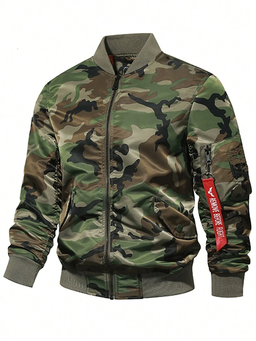 Men's Outdoor Windproof Camouflage Baseball Jacket - Army Green - View 1