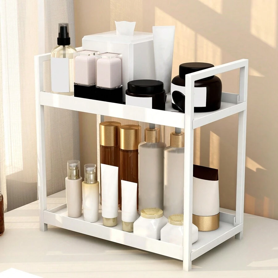1pc,2 Tier,Cosmetics Storage Rack,Multifunctional Dressing Table Storage Rack,Lipstick, Perfume, Skin Care Product Storage Tray,Bathroom Counter Storage Box,Suitable For Living Room, Bedroom, Bathroom - White - View 1