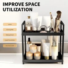 1pc,2 Tier,Cosmetics Storage Rack,Multifunctional Dressing Table Storage Rack,Lipstick, Perfume, Skin Care Product Storage Tray,Bathroom Counter Storage Box,Suitable For Living Room, Bedroom, Bathroom - White - View 3