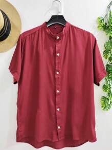 Men Shirts - 酒紅色 - 查看 1