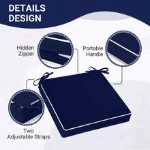 Downluxe Outdoor Chair Cushions For Patio Furniture, Waterproof Square Corner Memory Foam Patio Chair Cushion With Adjustable Ties And Portable Handle, 19" X 19" X 3" - 海軍藍和白色 - 查看 3