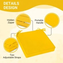Downluxe Outdoor Chair Cushions For Patio Furniture, Waterproof Square Corner Memory Foam Patio Chair Cushion With Adjustable Ties And Portable Handle, 19" X 19" X 3" - 黃色的 - 查看 4