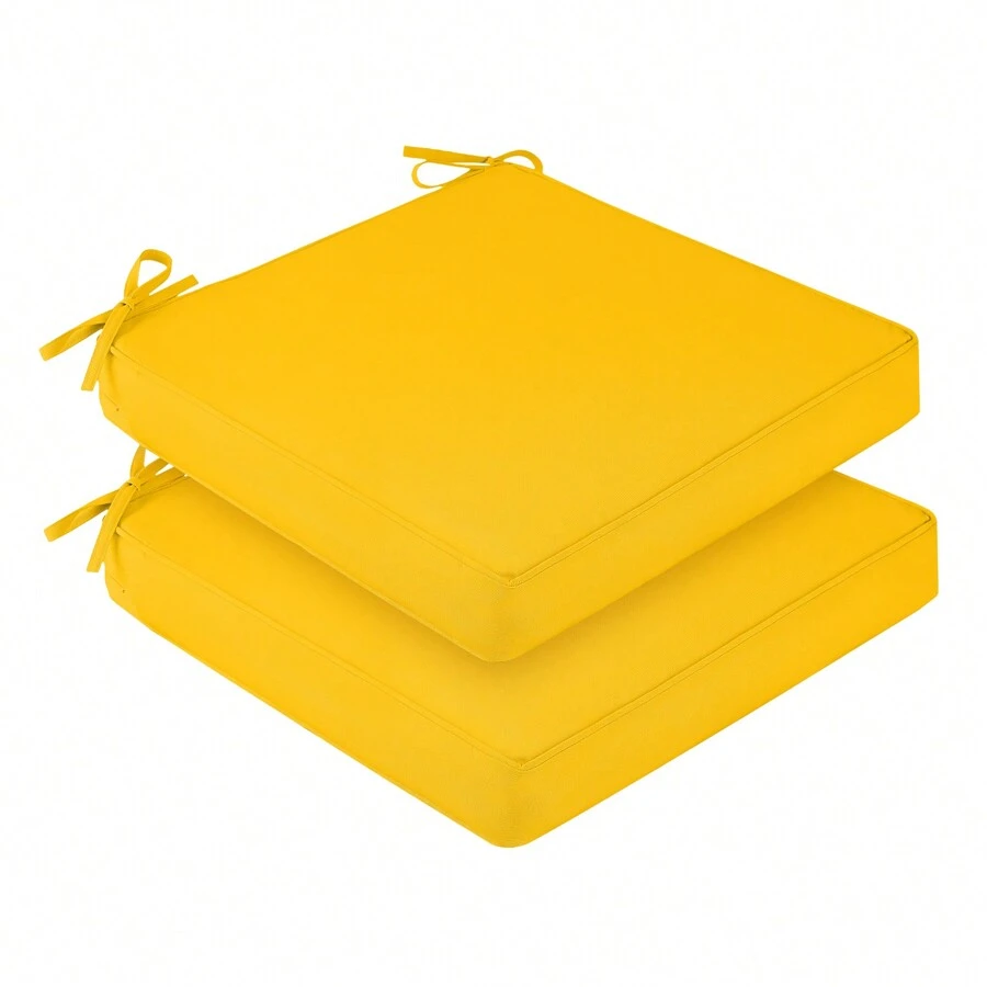 Downluxe Outdoor Chair Cushions For Patio Furniture, Waterproof Square Corner Memory Foam Patio Chair Cushion With Adjustable Ties And Portable Handle, 19" X 19" X 3" - 黃色的 - 查看 1