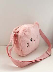 Children's Lovely Plush Ins Style Cat Shaped Shoulder Crossbody Bag With Personalized And Versatility - Pink - View 6