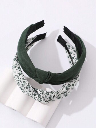 2 יחידות אביזרי שיער לנשים מבד פשוט בצבע אחיד סרטי ראש עם דוגמא פרחונית, סרטי שיער רחבים, יום האהבה, סרט לשיער, חישוק לשיער