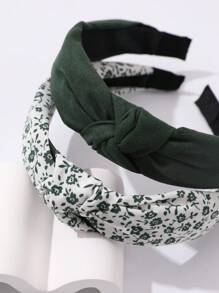 2件套简约布艺女士发饰，纯色花卉图案宽边发箍，情人节礼物，发带，发箍，头饰 - 彩色 - 查看 3