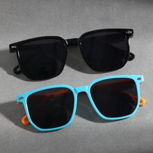 2 chiếc kính trang trí thời trang cổ điển hình vuông cho trẻ em Unisex, kính ngoài trời - Xám - Xem 2