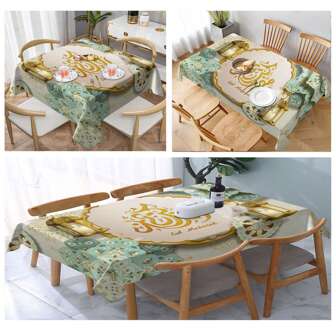 1塊節日桌布,方形/長方形,耐水,防潑灑,可水洗,聚酯纖維製,適用於聚會、節日、咖啡、野餐、宴會裝飾