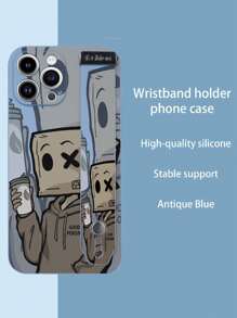 有趣的1入組藍灰色tpu卡通角色紋理手環保護手機殼,適用於iphone,android,三星,小米,oppo - 彩色 - 查看 2