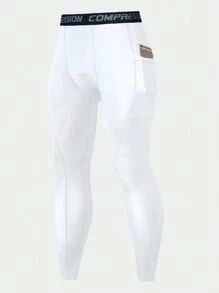 男友风男士高弹力速干压缩跑步篮球瑜伽健身长裤蓝色 - 白色 - 查看 1