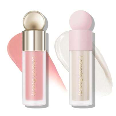 Liquid Blush And Highlighter,Natural Sparkly Liquid Illuminator For Face,Long Lasting Light Liquid Luminizer Highlighter,Moisturizing Dewy Cheek Tint,Color-Holding Matte Face Blush,2PCS