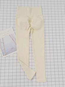 Seamless High Stretch Fitness Leggings For Women, Ribbed High Waist Butt Lifting Tight Yoga Running Pants Tights - Apricot - View 5