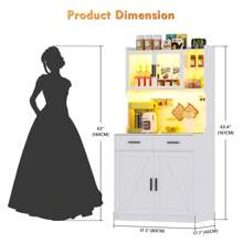 Lvifur 64" Kitchen Pantry With Auto Sensor LED,Storage Cabinets With 2 Outlets For Microwave & USB-C Ports,Hutch Cabinet With Pegboard,2 Cabinet,2 Drawers,1 Large Countertop