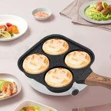 Electric Stove Flat Pan Four Hole Egg Burger Pan Breakfast Griddle Pan, Non-Stick Egg Cake, Dumpling Frying Pan For Cooking - Black - View 3