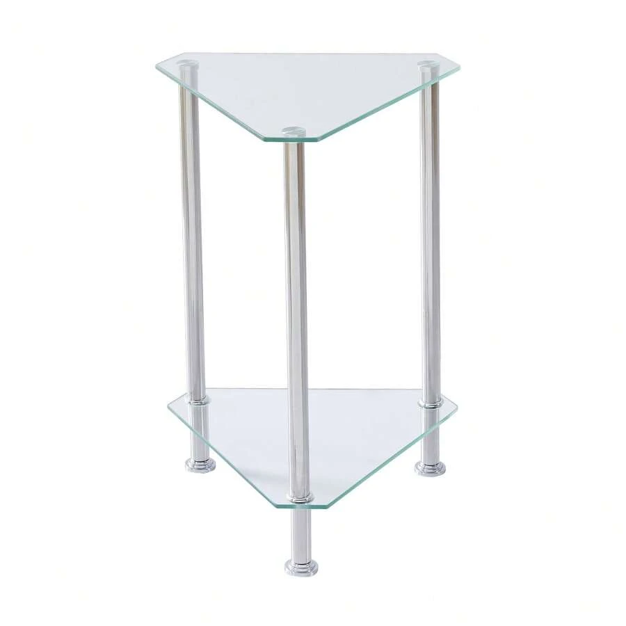 Sofa Side Table For Living Room, Triangle Glass Side Table For Bathroom Corner, End Table Coffee Table For Small Places - 白色 - 查看 1