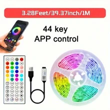 100 英尺（2 卷 50 英尺）卧室 LED 灯带，带 44 键遥控器的智能绳灯，RGB 变色音乐同步 LED 灯带，手机应用程序控制卧室、客厅、家庭圣诞派对装饰用 LED 绳灯