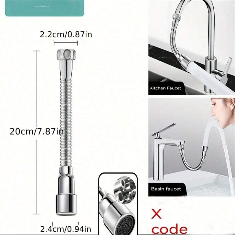 水龍頭延長管,360°旋轉節水鰓,防濺氣泡噴嘴,適用於廚房,浴室和洗衣槽,柔軟伸縮,白色 - 銀色 - 查看 1